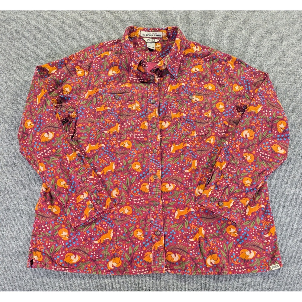 Duluth Trading Co Free Swingin Flannel Shirt XXL Red Fox Floral Print Cotton